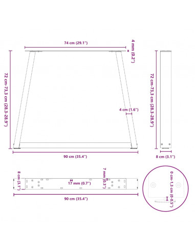 Gambe per Tavolo Pranzo a V 3pz Naturale 90x(72-73,3)cm Acciaio