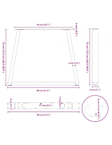 Gambe per Tavolo Pranzo a V 3pz Naturale 80x(72-73,3)cm Acciaio
