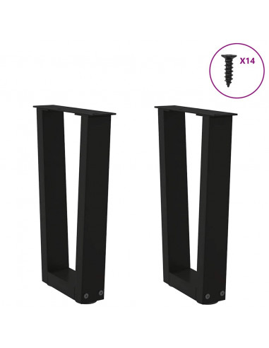 Gambe per Tavolo da Pranzo a V 2 pz Nero 28x(42-43,3)cm Acciaio