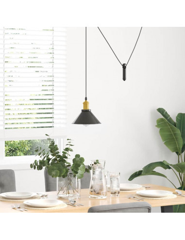 Lampada a Sospensione Regolabile E27 Nero Lucido Ø22 cm Metallo
