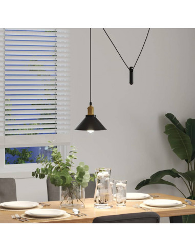 Lampada a Sospensione Regolabile E27 Nero Lucido Ø22 cm Metallo