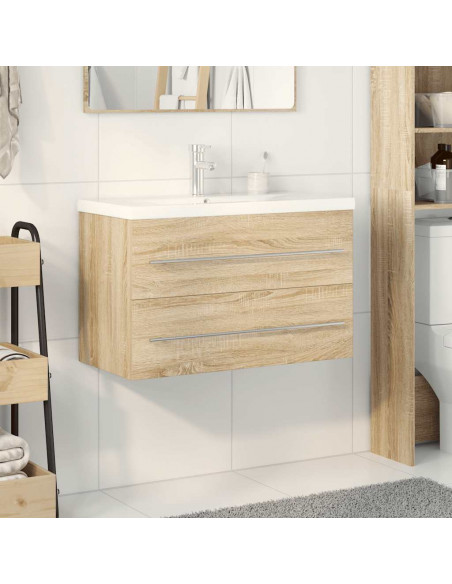 Set Mobili da Bagno 2 pz Rovere Sonoma in Legno Multistrato