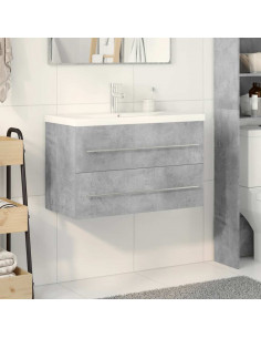 Set Mobili da Bagno 2 pz Grigio Cemento in Legno Multistrato 2