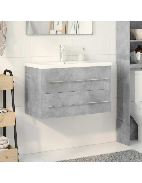 Set Mobili da Bagno 2 pz Grigio Cemento in Legno Multistrato