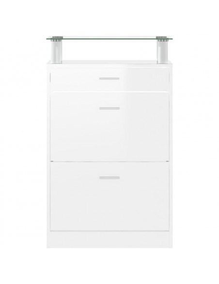 Scarpiera Bianco Lucido 63x24x104 cm in Legno Multistrato