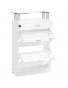 Scarpiera Bianco Lucido 63x24x104 cm in Legno Multistrato 2