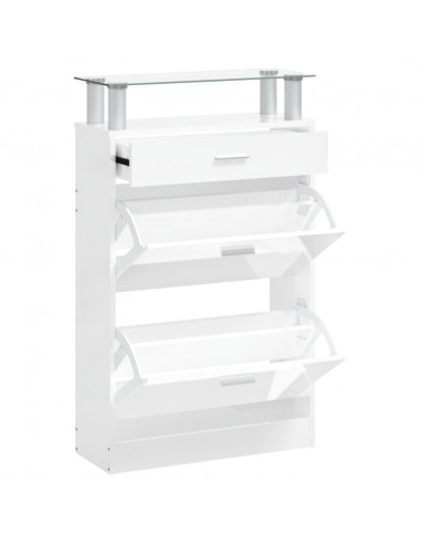 Scarpiera Bianco Lucido 63x24x104 cm in Legno Multistrato