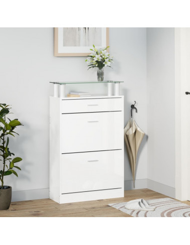 Scarpiera Bianco Lucido 63x24x104 cm in Legno Multistrato