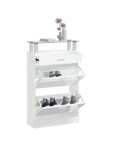 Scarpiera Bianco Lucido 63x24x104 cm in Legno Multistrato