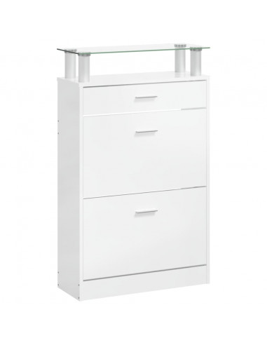 Scarpiera Bianco Lucido 63x24x104 cm in Legno Multistrato