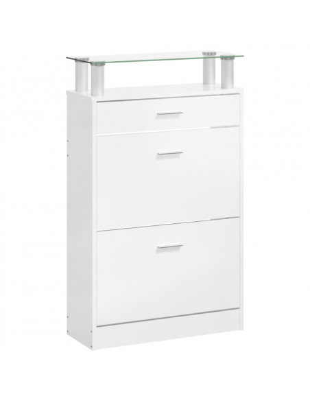 Scarpiera Bianco Lucido 63x24x104 cm in Legno Multistrato