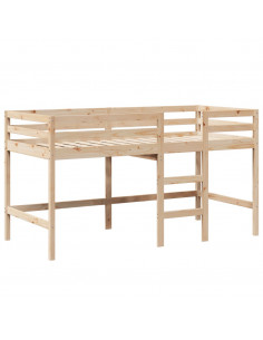 Letto Soppalco con Scala e Tetto 90x200 cm Legno Massello Pino
