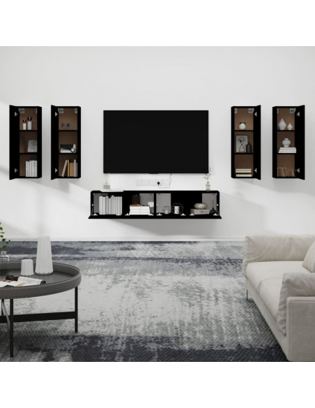 Set Mobili Porta TV 6 pz Nero in Legno Multistrato