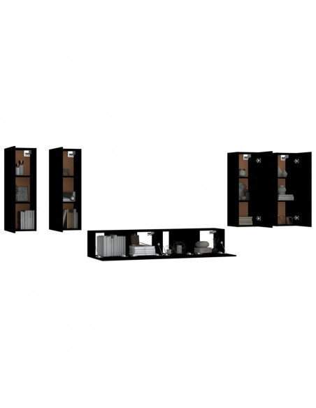 Set Mobili Porta TV 6 pz Nero in Legno Multistrato