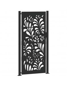 Cancello Giardino Nero 105x205 cm in Acciaio Design Ondulato