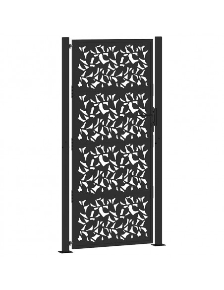 Cancello Giardino Nero 105x205 cm in Acciaio Design a Foglia