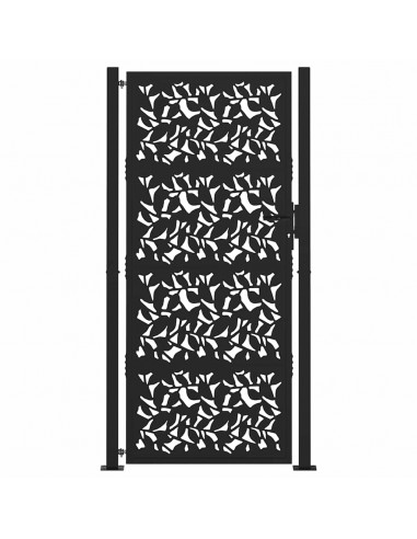 Cancello Giardino Nero 105x205 cm in Acciaio Design a Foglia