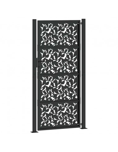 Cancello Giardino Nero 105x205 cm in Acciaio Design a Foglia
