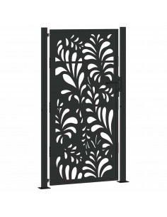 Cancello Giardino Nero 105x180 cm in Acciaio Design Ondulato