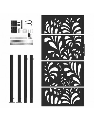 Cancello Giardino Nero 105x180 cm in Acciaio Design Ondulato