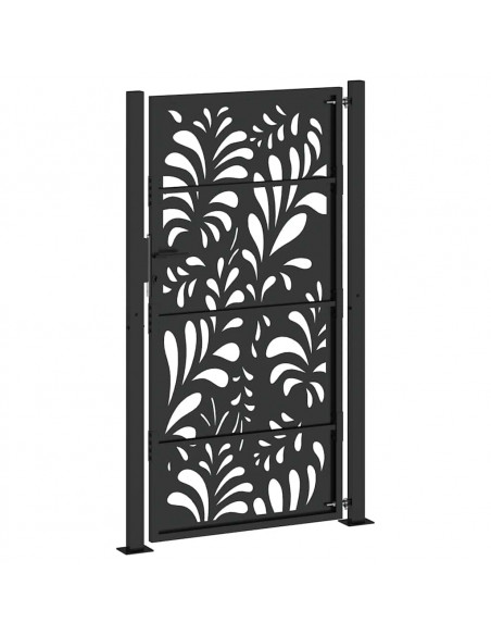 Cancello Giardino Nero 105x180 cm in Acciaio Design Ondulato