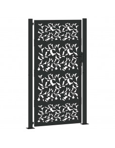 Cancello Giardino Nero 105x180 cm in Acciaio Design a Foglia