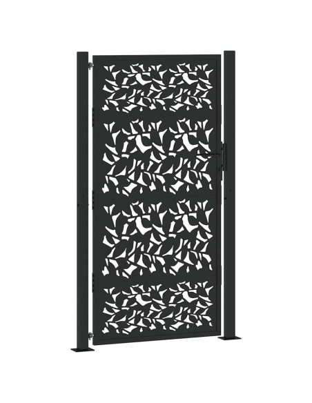 Cancello Giardino Nero 105x180 cm in Acciaio Design a Foglia