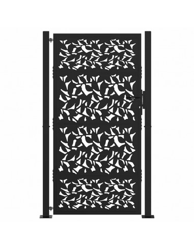 Cancello Giardino Nero 105x180 cm in Acciaio Design a Foglia