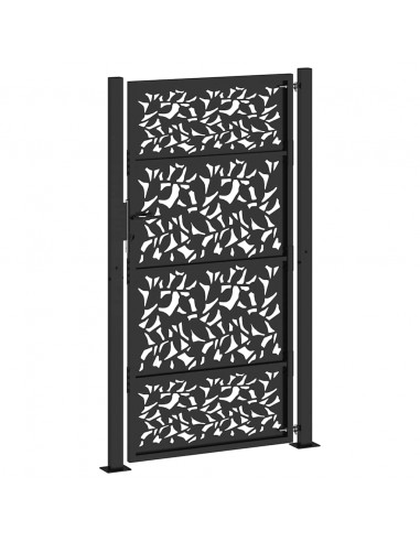 Cancello Giardino Nero 105x180 cm in Acciaio Design a Foglia