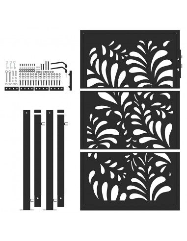 Cancello Giardino Nero 105x155 cm in Acciaio Design Ondulato