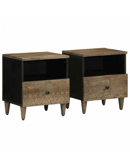 Comodini 2pz Grigio Chiaro 40x33x46 cm in Legno Massello Mango