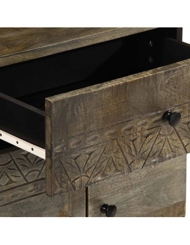 Comodino Grigio Chiaro 50x33x60 cm in Legno Massello di Mango