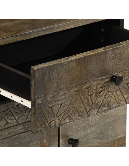 Comodino Grigio Chiaro 50x33x60 cm in Legno Massello di Mango