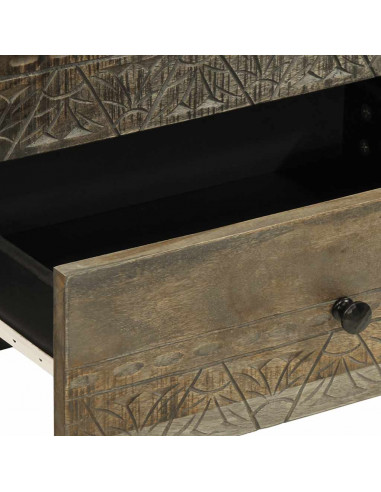 Comodino Grigio Chiaro 50x33x60 cm in Legno Massello di Mango