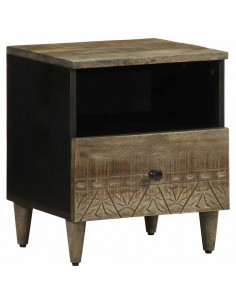 Comodino Grigio Chiaro 40x33x46 cm in Legno Massello di Mango