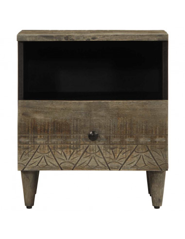 Comodino Grigio Chiaro 40x33x46 cm in Legno Massello di Mango