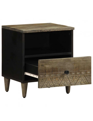 Comodino Grigio Chiaro 40x33x46 cm in Legno Massello di Mango