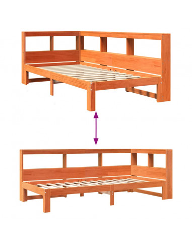 Letto Libreria senza Materasso Marrone Cera 90x200 cm in Pino