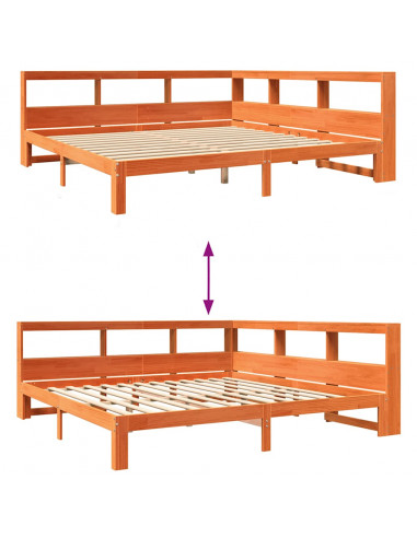 Letto Libreria senza Materasso Marrone Cera 180x200 cm in Pino