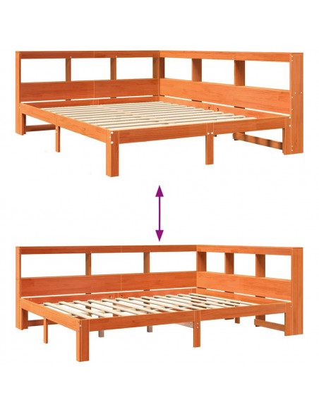 Letto Libreria senza Materasso Marrone Cera 140x190 cm in Pino