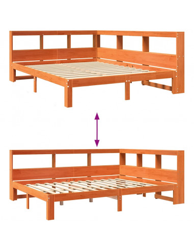 Letto Libreria senza Materasso Marrone Cera 135x190 cm in Pino