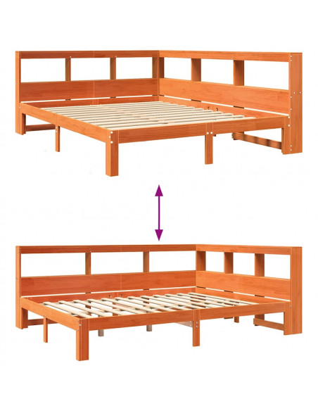 Letto Libreria senza Materasso Marrone Cera 135x190 cm in Pino