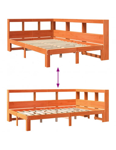 Letto Libreria senza Materasso Marrone Cera 120x200 cm in Pino