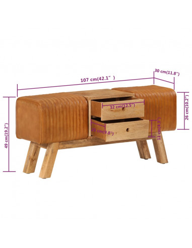 Panca Bok Marrone 107cm Vera Pelle di Capra e Massello di Mango