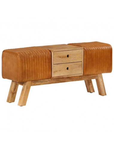 Panca Bok Marrone 107cm Vera Pelle di Capra e Massello di Mango