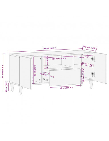Mobile Porta TV Grigio Chiaro 105x33,5x46 cm in Legno Mango