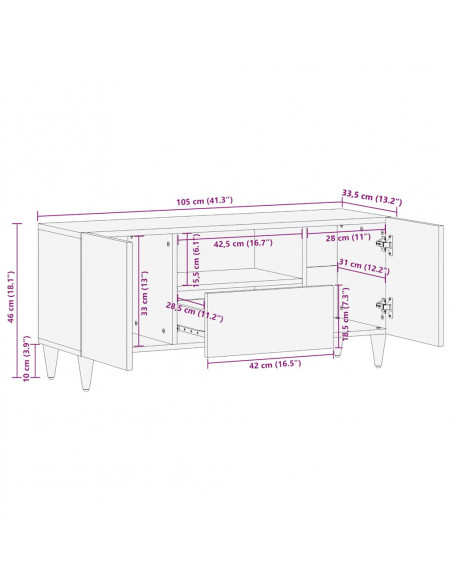 Mobile Porta TV Grigio Chiaro 105x33,5x46 cm in Legno Mango