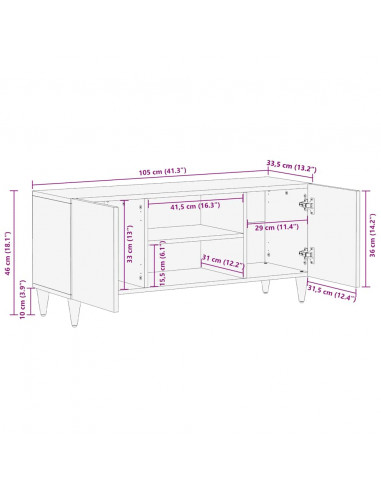 Mobile Porta TV Grigio Chiaro 105x33,5x46 cm in Legno Mango