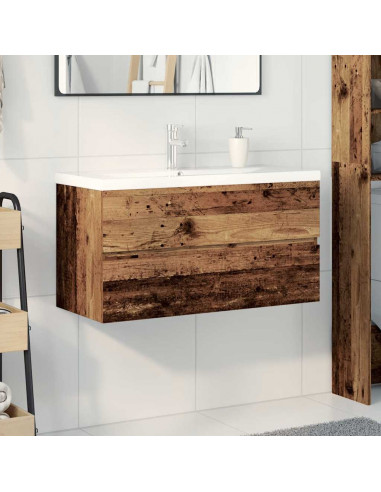 Mobile da Bagno con Lavabo Integrato e Rubinetto Legno Antico