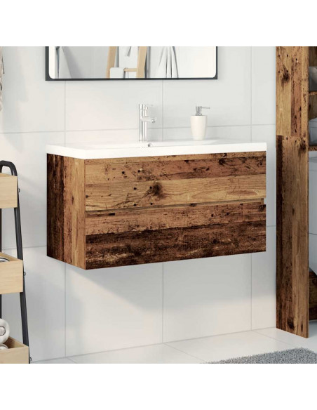 Mobile da Bagno con Lavabo Integrato e Rubinetto Legno Antico